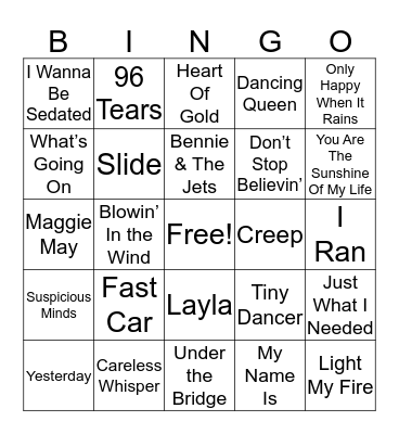 Top 100 Songs Ever Bingo Card