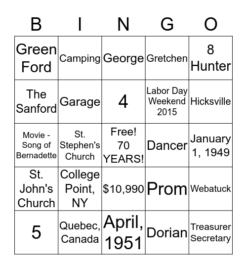 HAPPY ANNIVERSARY Bingo Card