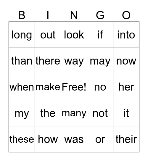 Fry Sight Word List 1 Bingo Card