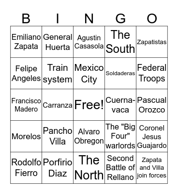 Mexican Revolution Bingo Card