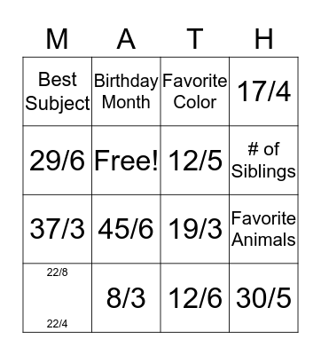 Remainder Bingo! Bingo Card