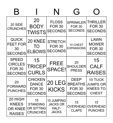 FITNESS BINGO!!! Bingo Card
