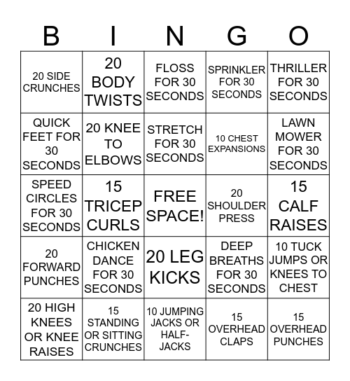 FITNESS BINGO!!! Bingo Card