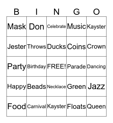 Mardi Gras  Bingo Card