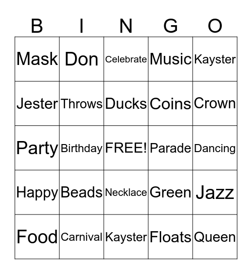 Mardi Gras  Bingo Card