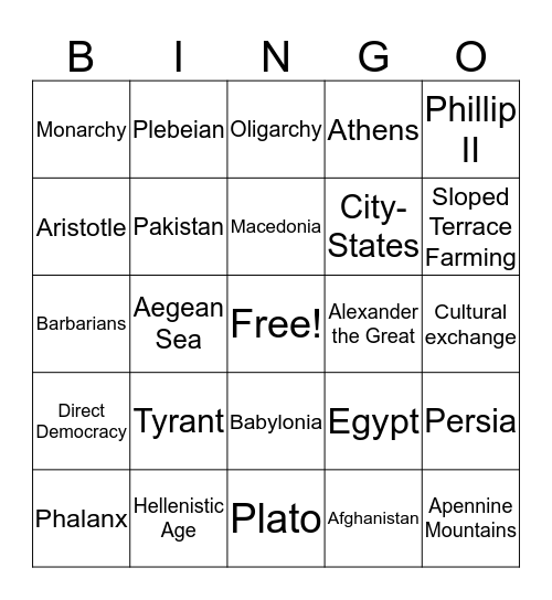 Phillip II & Alexander the Great Bingo Card