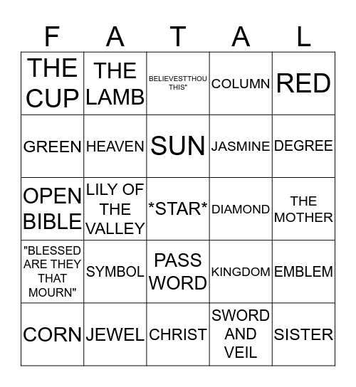 ORDER of EASTERN STAR  Bingo Card