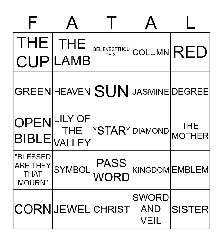 ORDER of EASTERN STAR Bingo Card