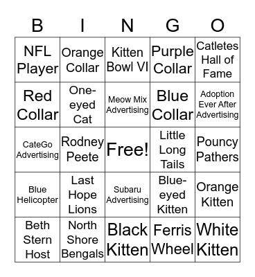 Kitten Bowl VI Bingo Card