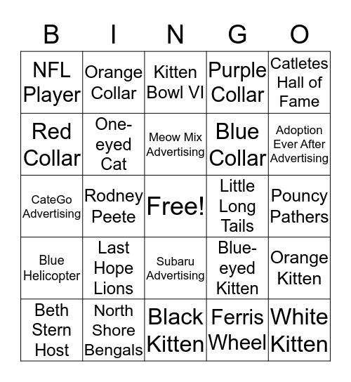 Kitten Bowl VI Bingo Card