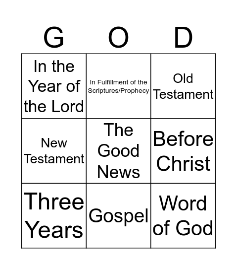 Jesus and the Good News Bingo Card