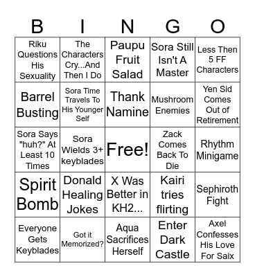 Kingdom Hearts 3 Bingo Card