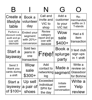 Sales Lead's Bingo Card