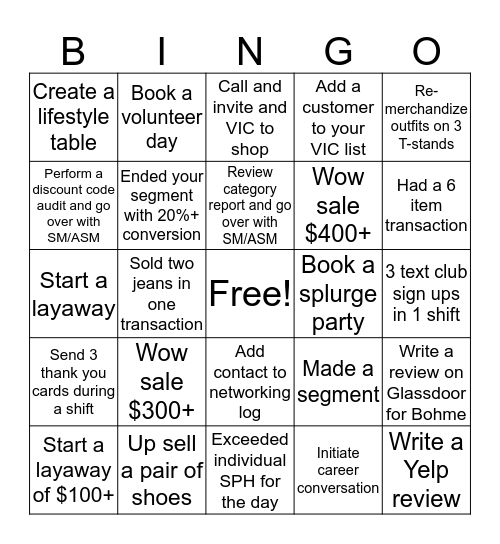 Sales Lead's Bingo Card