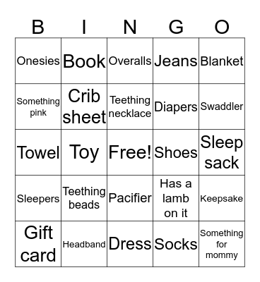 Baby gift bingo  Bingo Card