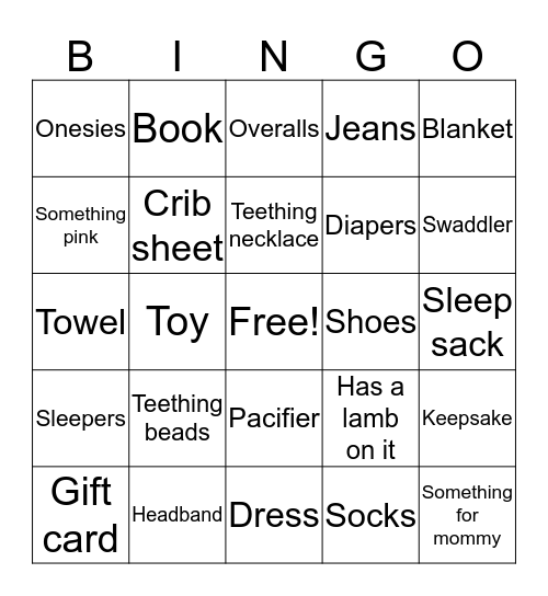 Baby gift bingo  Bingo Card