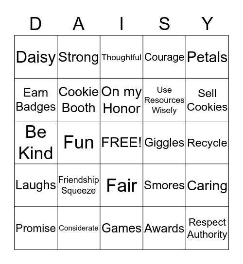 DAISIES  Bingo Card