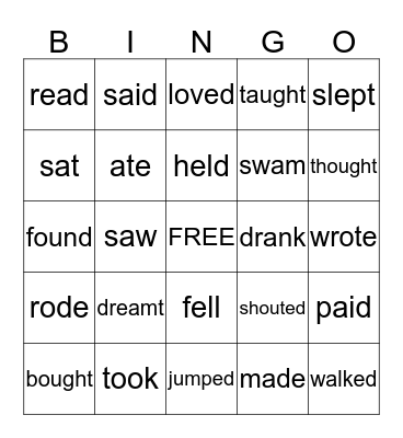 Past Tense Verbs Bingo Card