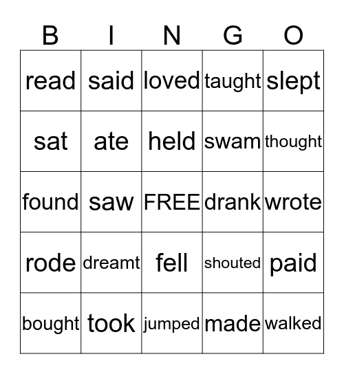 Past Tense Verbs Bingo Card