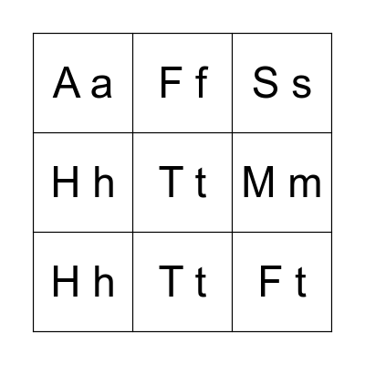 Alphabet  (m, s, f, h, t, a) Bingo Card