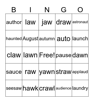 AU and AW  Bingo Card