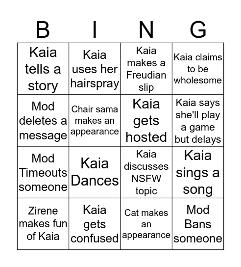 Kaia BINGO! Bingo Card
