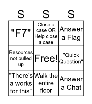 SSS Bingo Card