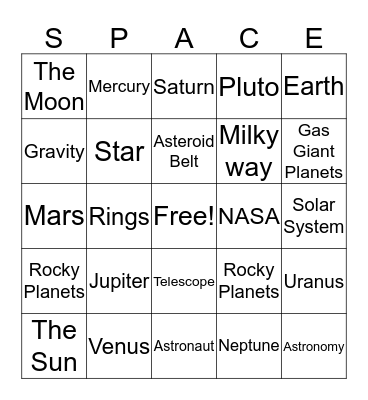 Space Vocabulary Bingo Card