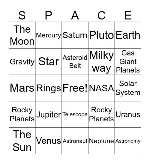 Space Vocabulary Bingo Card