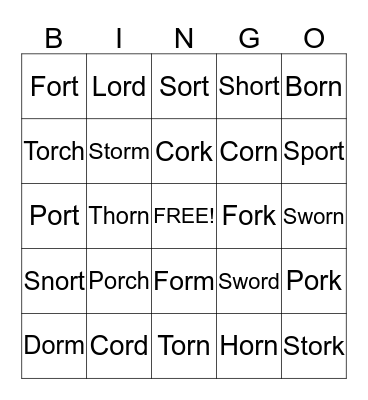 OR Bingo Card