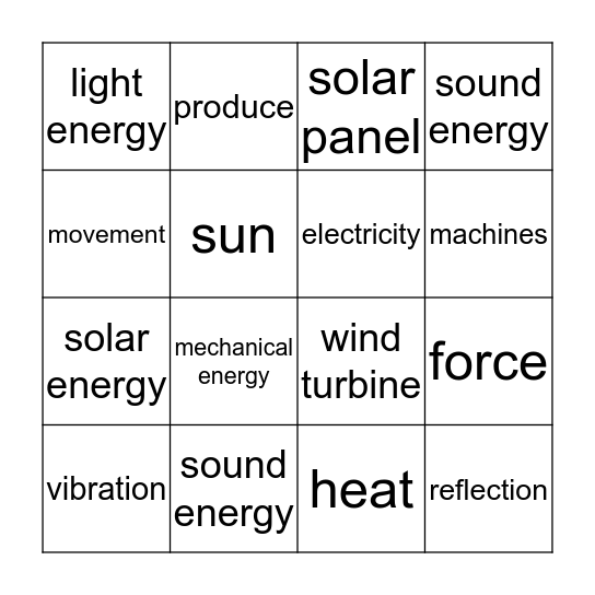 Energy BINGO Card