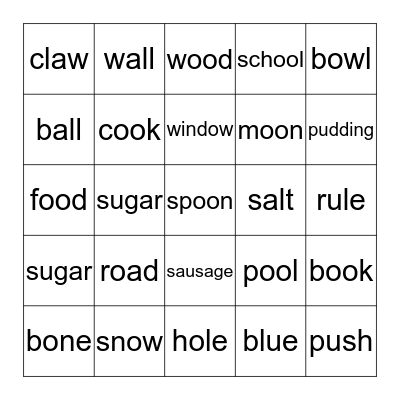 long vowels o, u Bingo Card