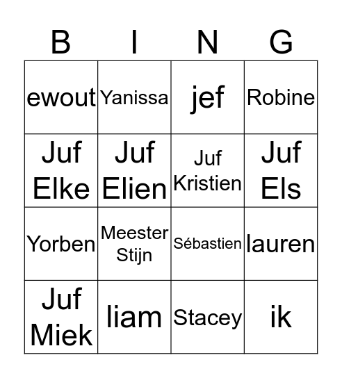 bingo PE2 Bingo Card