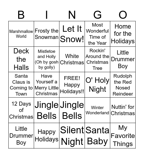 Home Depot Christmas Song Bingo Card