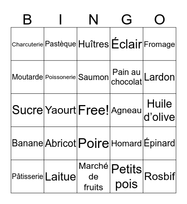 Les Aliments Bingo Card