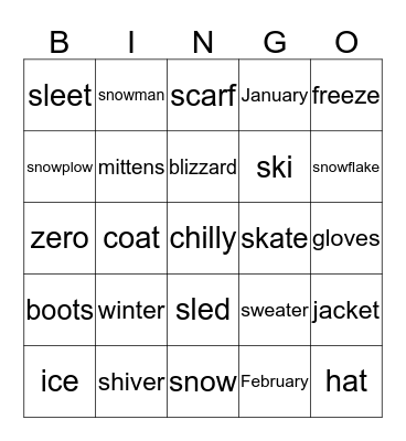 Winter Words Bingo Card