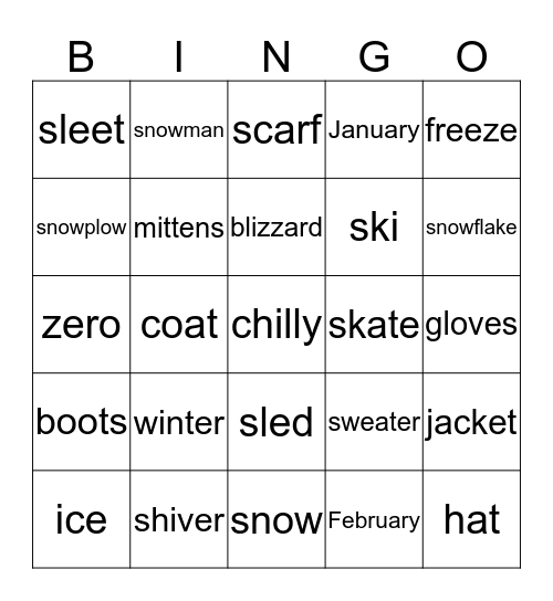 Winter Words Bingo Card