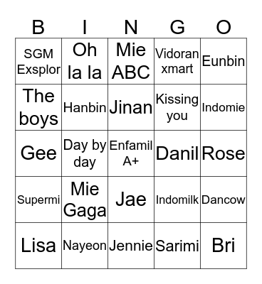 Bingo Jen Bingo Card