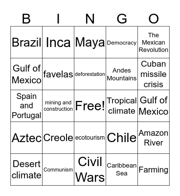 Latin America  Bingo Card