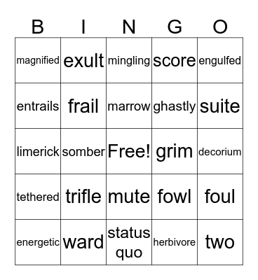 Vocabulary Bingo Card