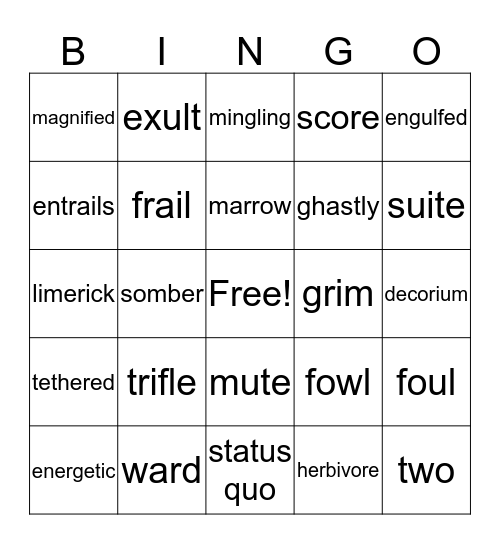 Vocabulary Bingo Card