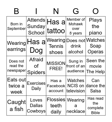 MISSION BINGO Card