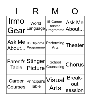 Irmo Open House Bingo Card