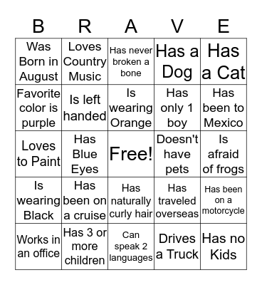 Brave Bingo Card