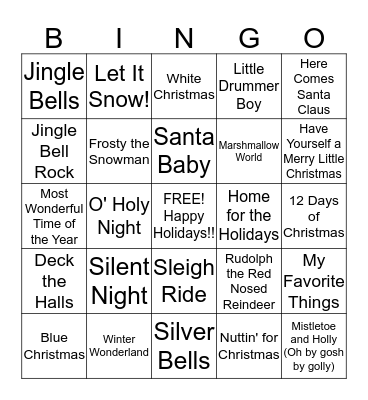 Home Depot Christmas Song Bingo Card