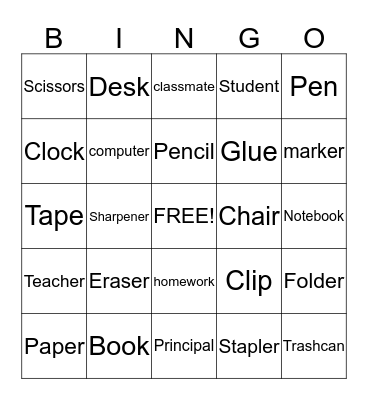 School  Bingo Card