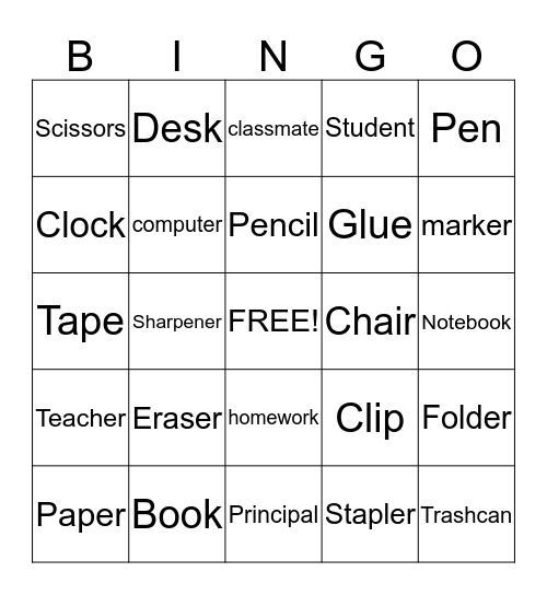 School  Bingo Card