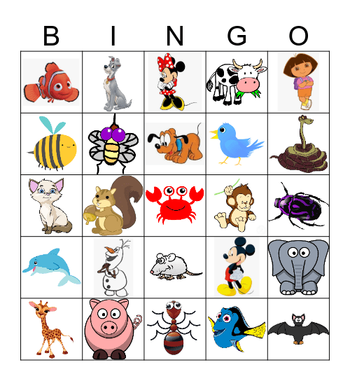 Animals-Pictures Bingo Card