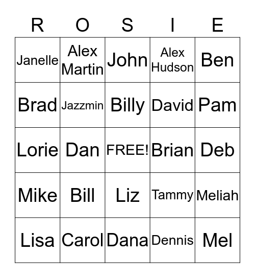 Grandma Rosie Bingo Card