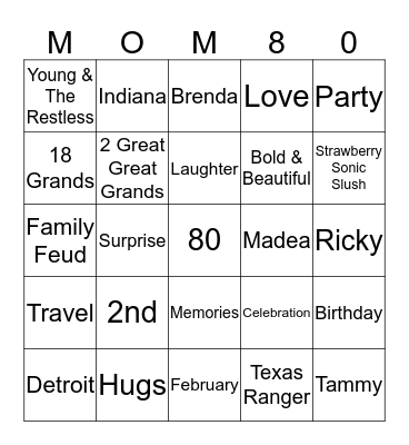 MOM80 Bingo Card